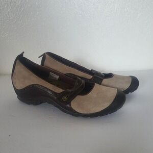Merrell Plaza Bandeau Mary Jane Sz 9 Women Brown Wedge Taupe Suede Leather